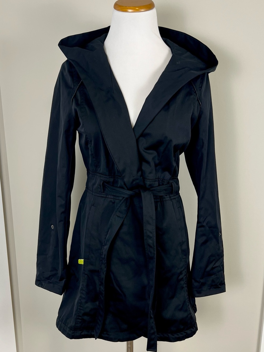 Soia & Kyo Black Hooded Trench Coat with Tie Waist
